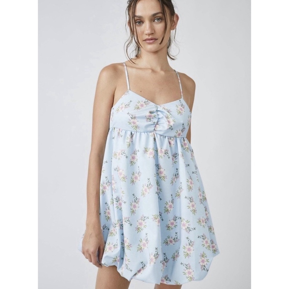 Free People In A Bubble Mini Dress Size Medium Bluebell NWT Floral Babydoll
